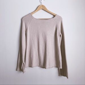 Marled Lace-up Back Bell Sleeve Thin Sweater Top